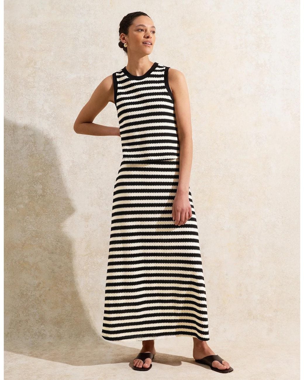 Ro&zo Black Mono Chevron-Stripe Knitted Tank