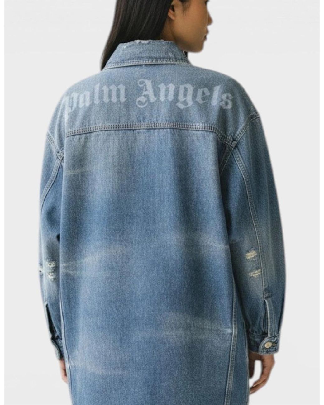 Palm Angels Blue Washed Logo Denim Overshirt