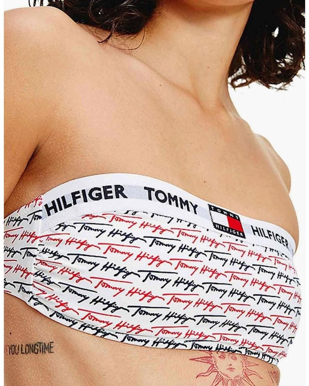 Tommy Hilfiger Black Signature Bandeau Swim Bikini Top, Tommy Dna