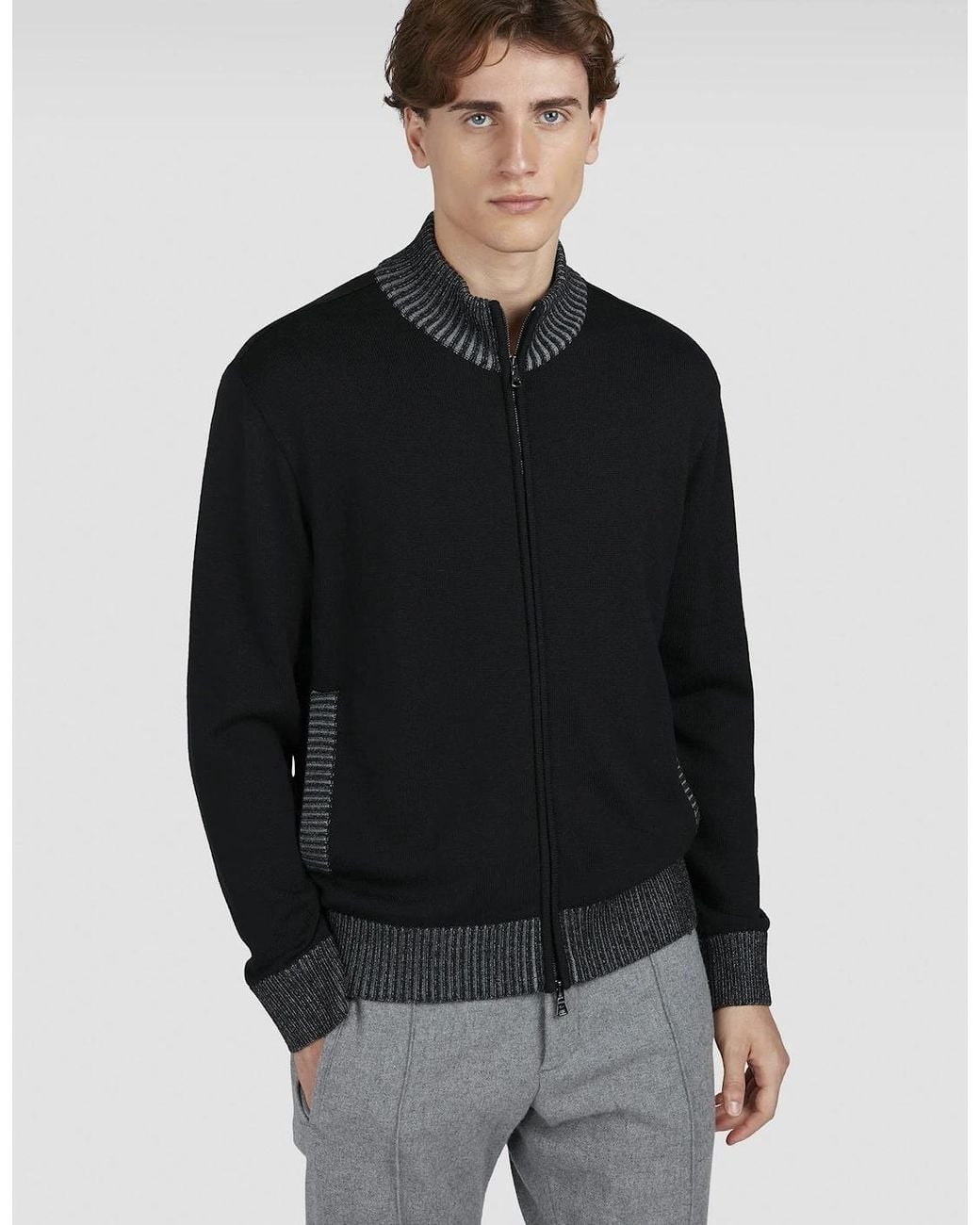 Paul & Shark Black Pure Wool Full Zip Sweater for men