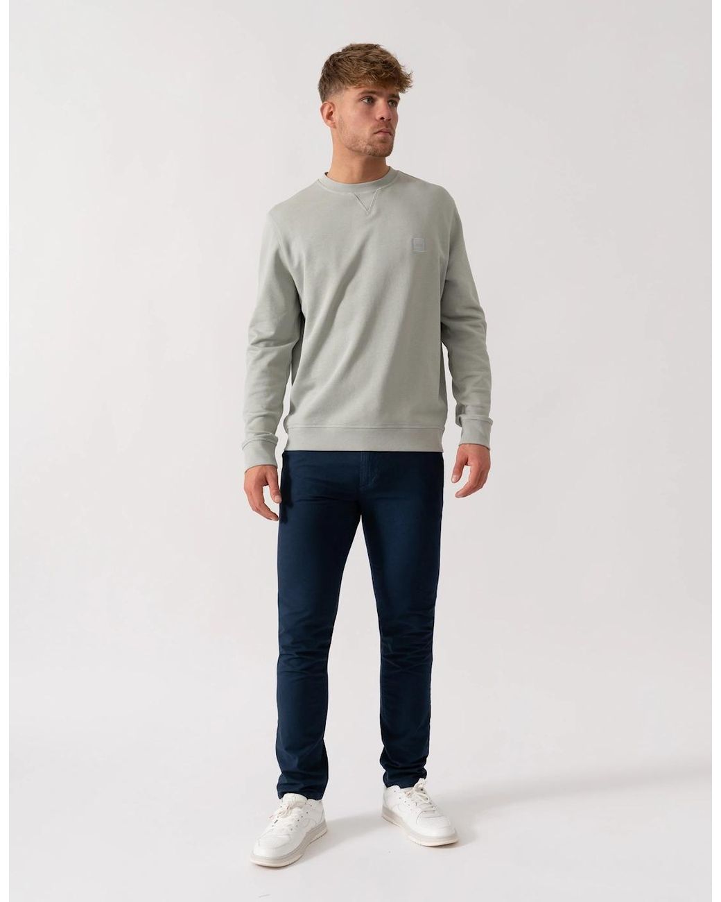 Boss Gray Boss Westart Crew Neck Sweatshirt With Logo Patch for men