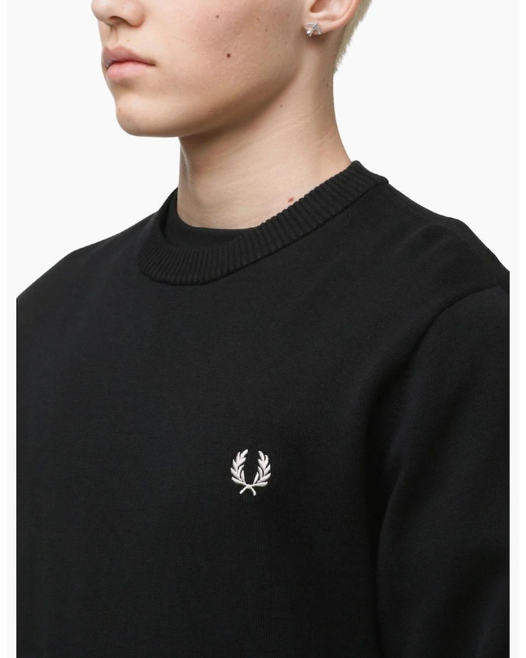 Fred Perry Black Graphic Laurel Wreath Jumper for men