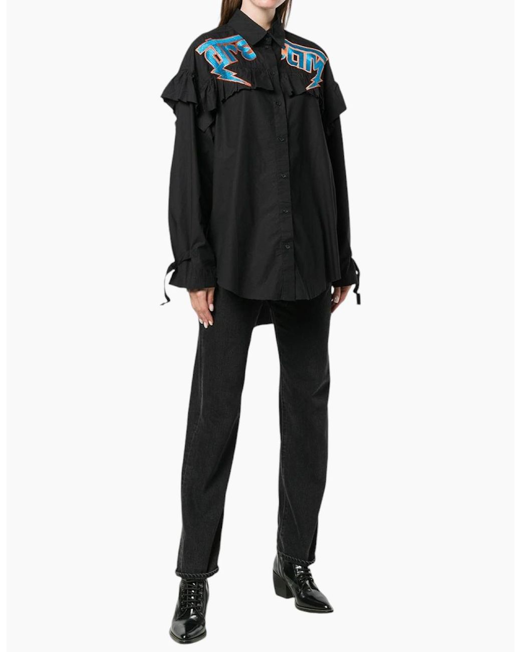 DIESEL Blue C Bul 0Bast Oversize Shirt Embroidered Ladies Long Cotton