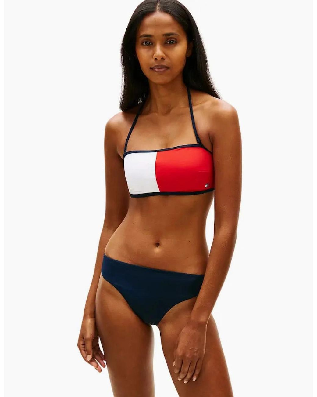 Tommy Hilfiger Orange Core Flag Bandeau Bikini Top, Dark Night