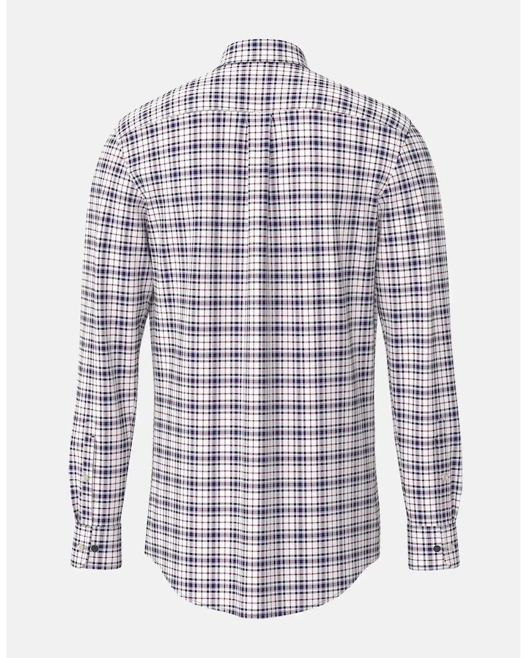 Fynch-Hatton White Washed Oxford Check Shirt Aubergine for men