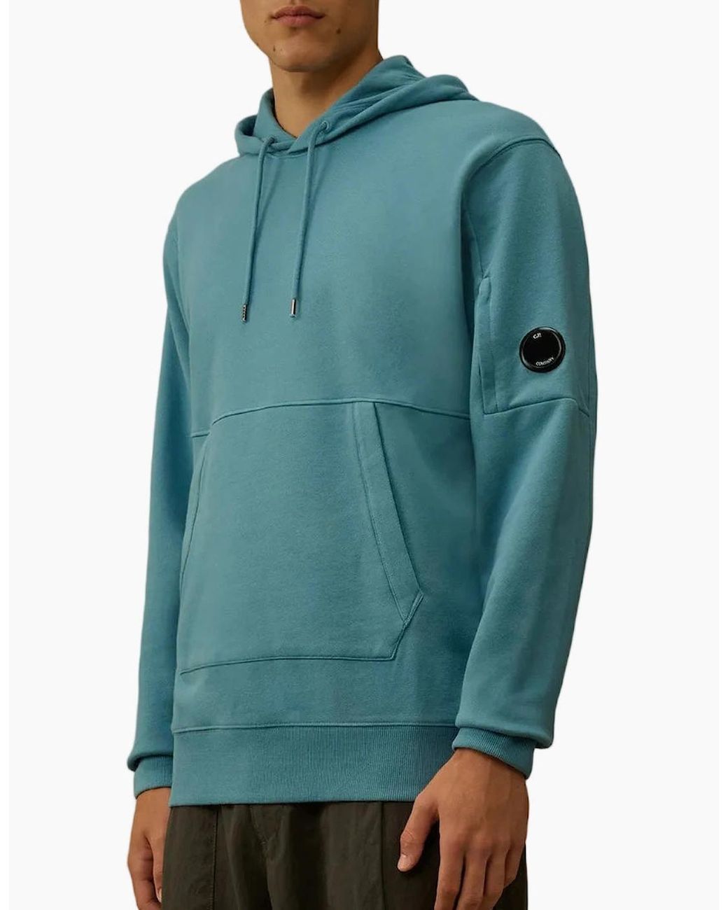 C P Company Green Diagonal Raised Fleece Lens Hoodie for men