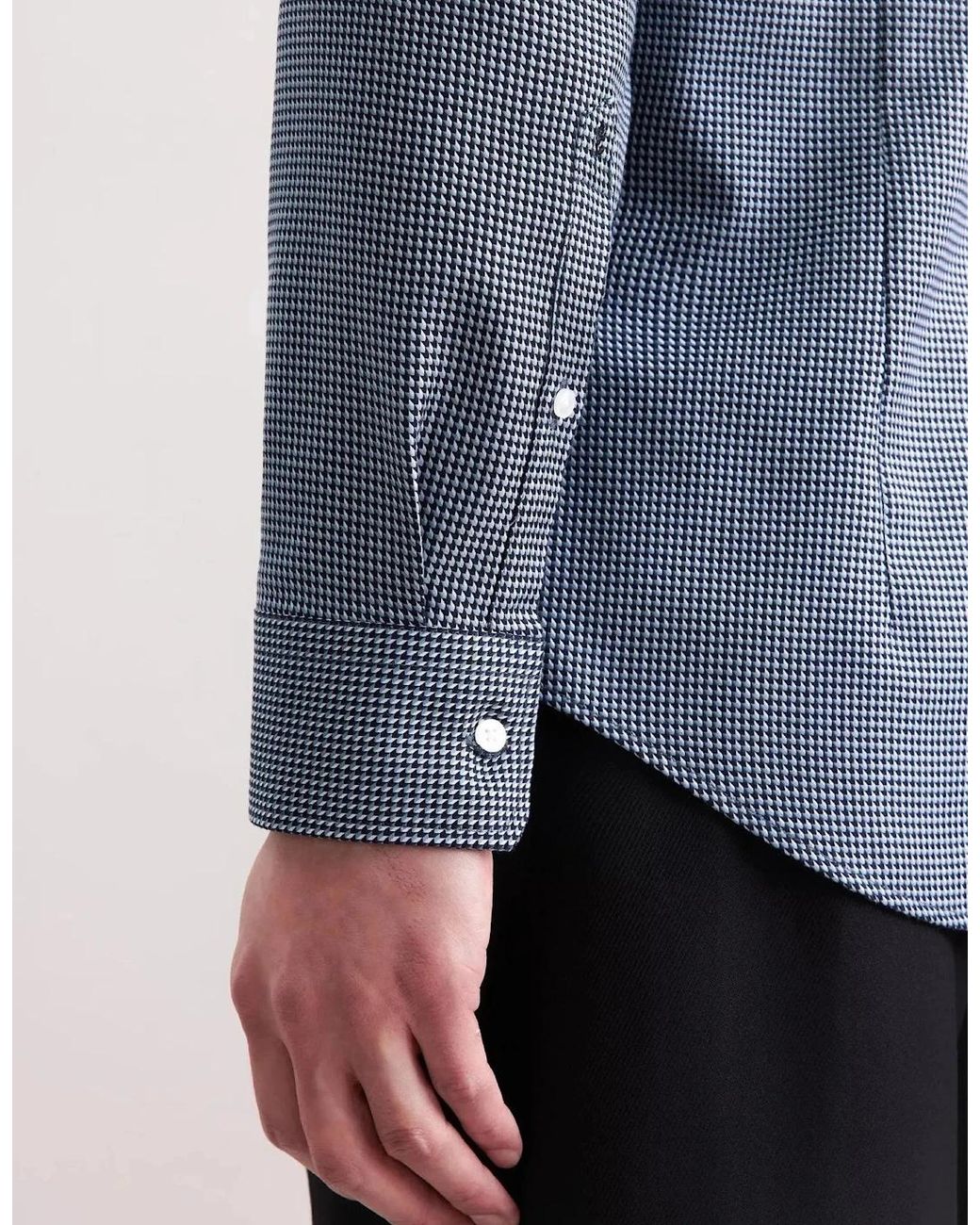 Seidensticker Blue Slim Fit No Iron Spread Kent Pepita Business Shirt Dark for men
