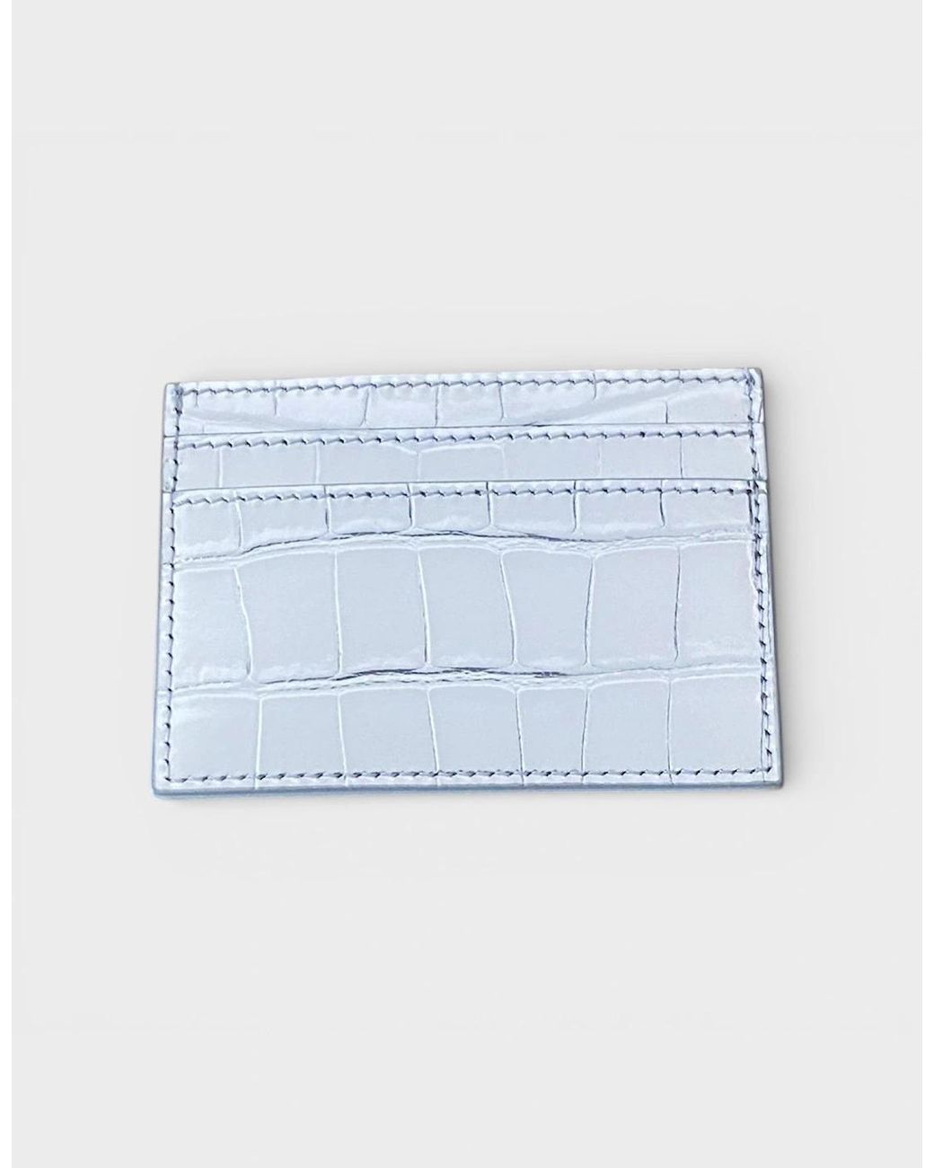 Versace Blue Logo Card Case Laminated Croco Tone