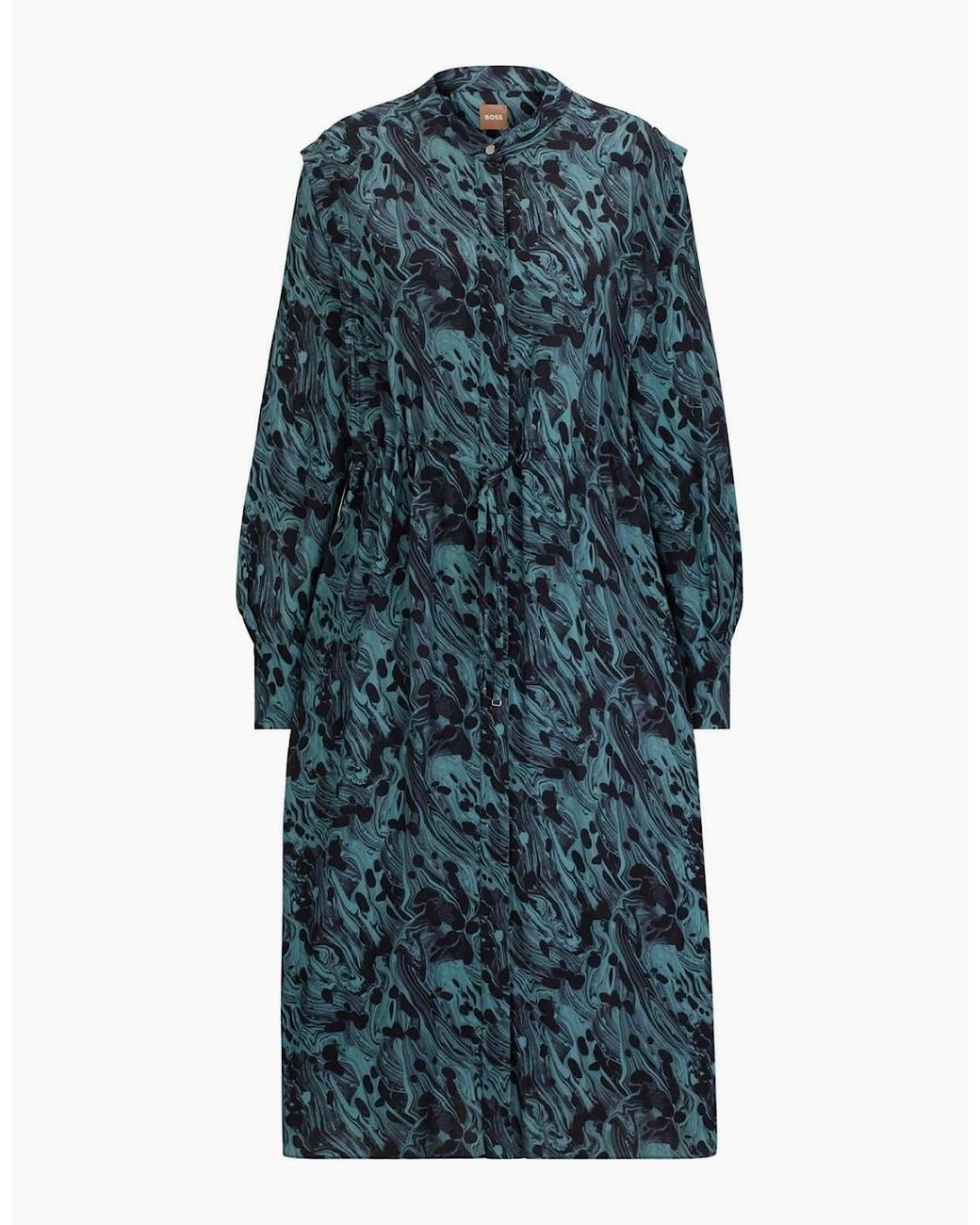 Boss Blue Collared Neck Midi Dress