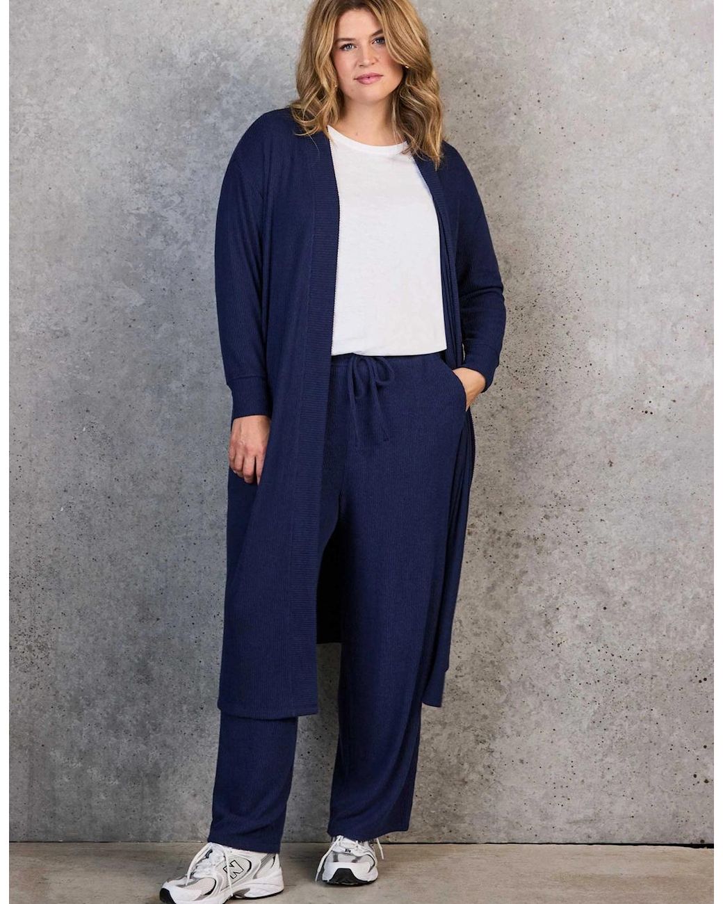 Live Unlimited London Blue Ribbed Supersoft Longline Cardigan