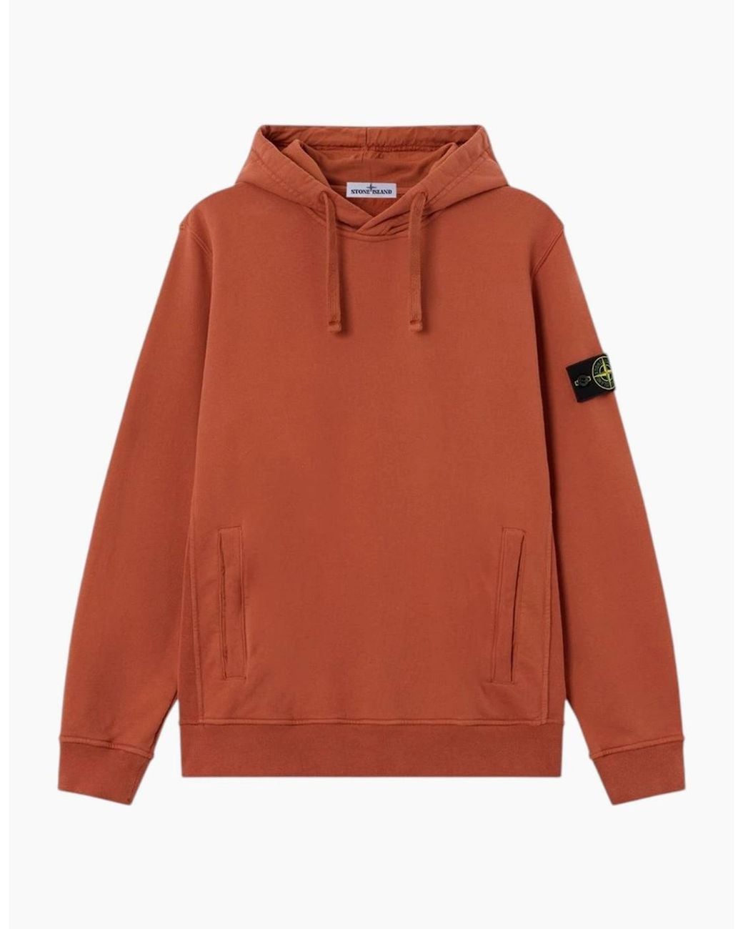Stone Island Orange Brushed Organic Cotton Brick Hoodie for men