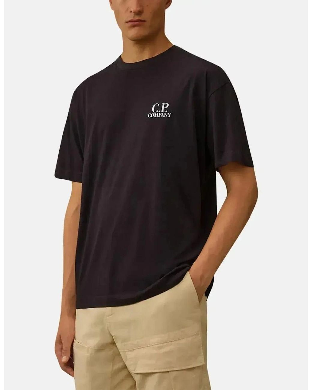 C P Company Black 30/1 Jersey Back Logo T-Shirt Total Eclipse for men