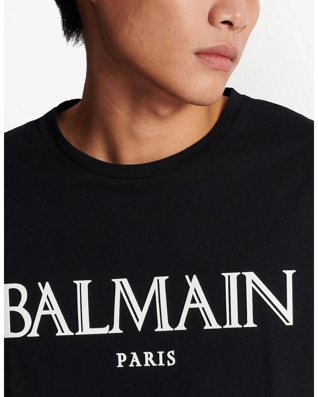 Balmain Black Roman Rubber Logo T-Shirt for men
