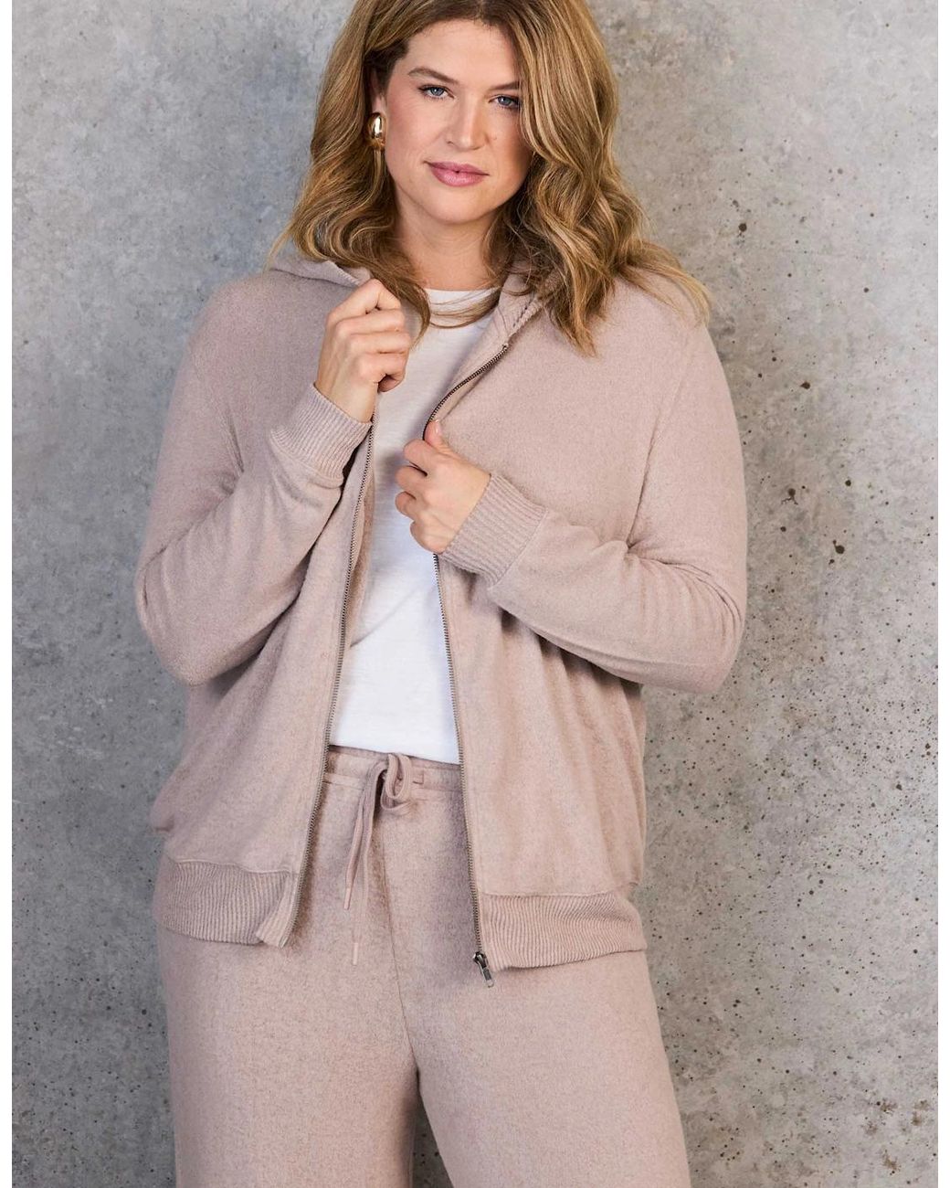 Live Unlimited London Natural Oatmeal Supersoft Zip Hoodie
