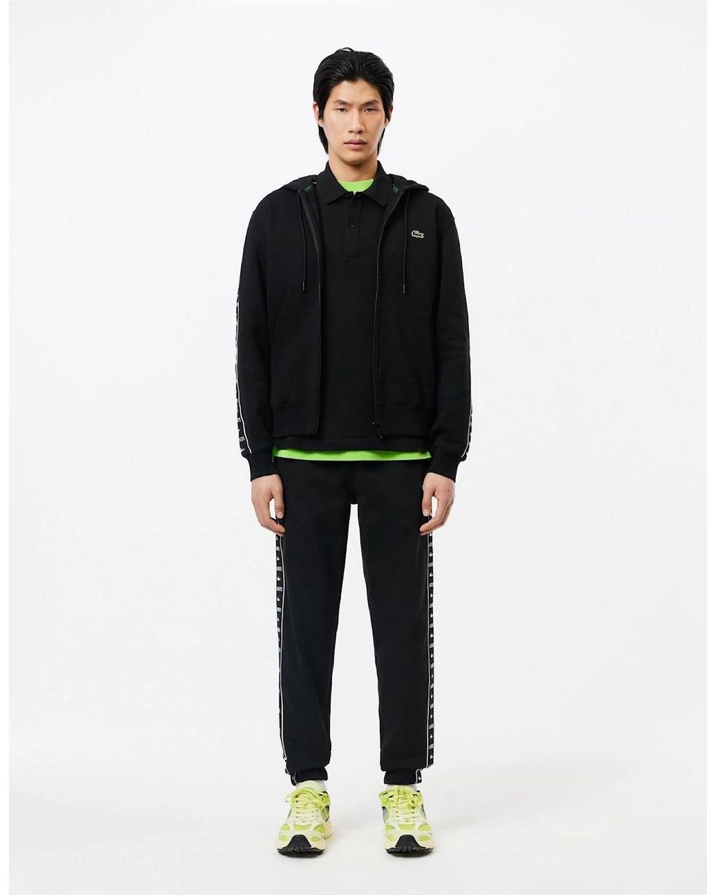 Lacoste Black Tapered Logo Printed Track Pants for men