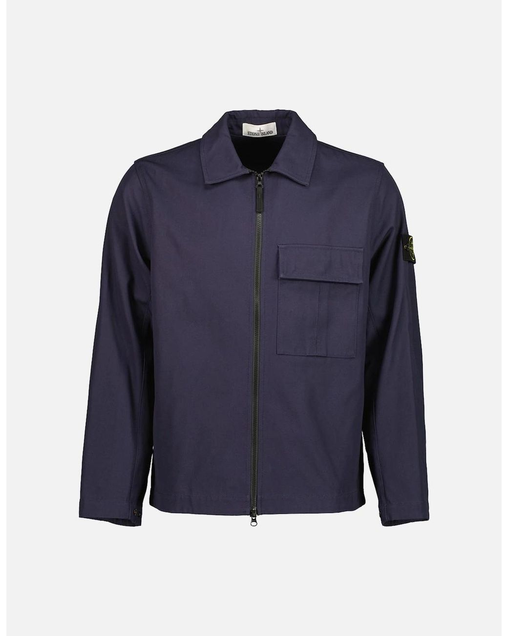 Stone Island Blue Panama Cotton Zipped Overshirt for men