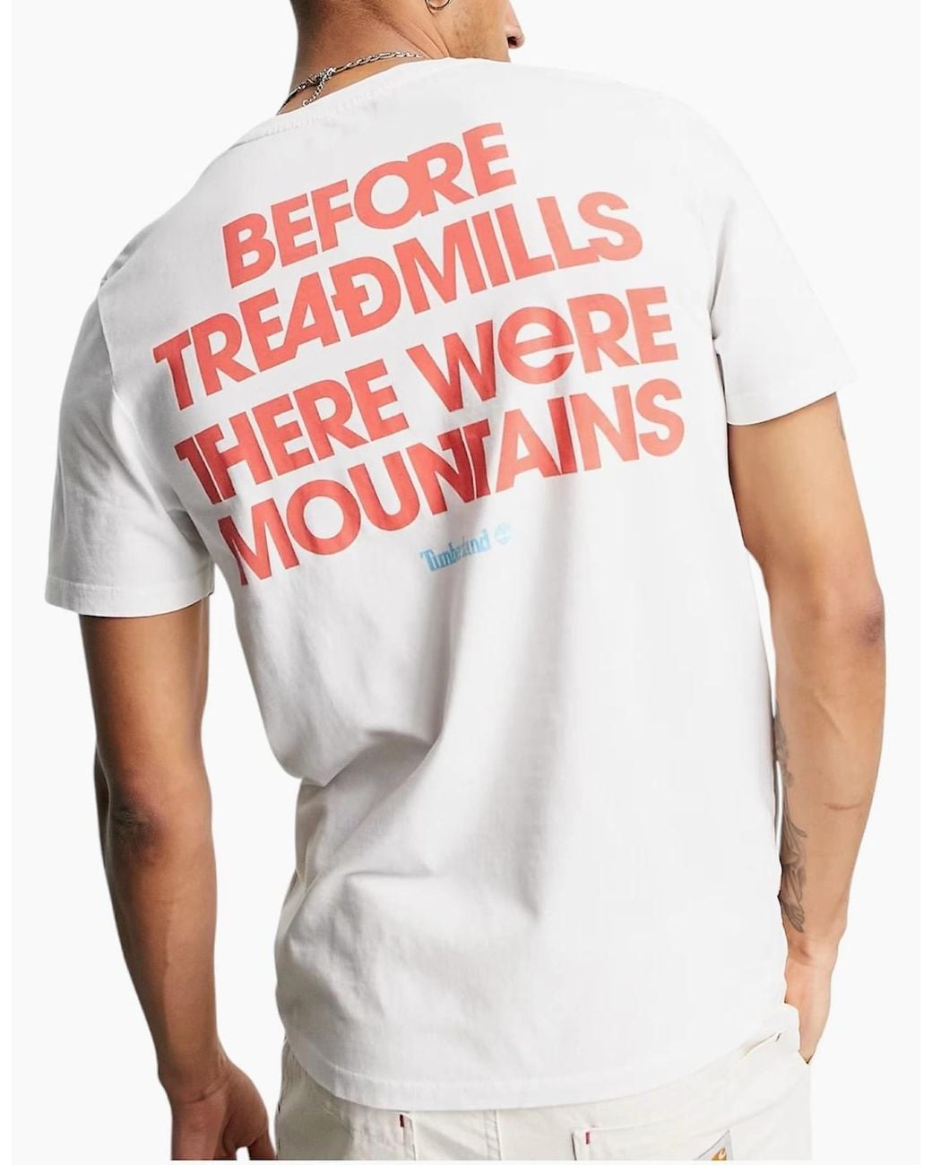 Timberland White A2Dv3 Back Print T Shirts Crew Neck Pullover Casual Cotton New for men