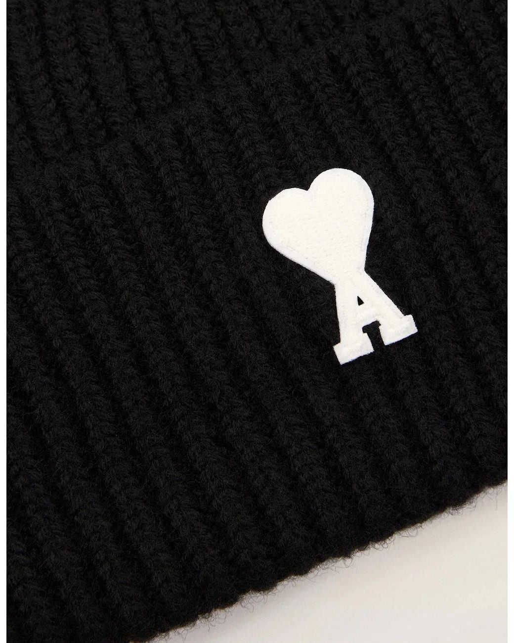 AMI Black Ami De Coeur Beanie for men