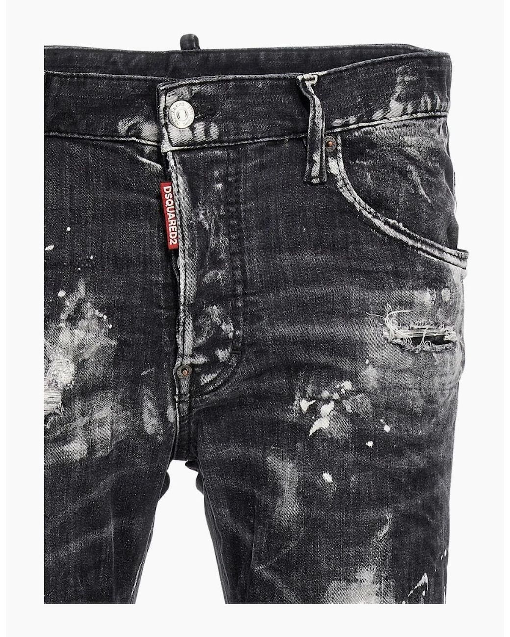 DSquared² Gray Super Twinky Jean Destroyed Paint Effect Jeans for men