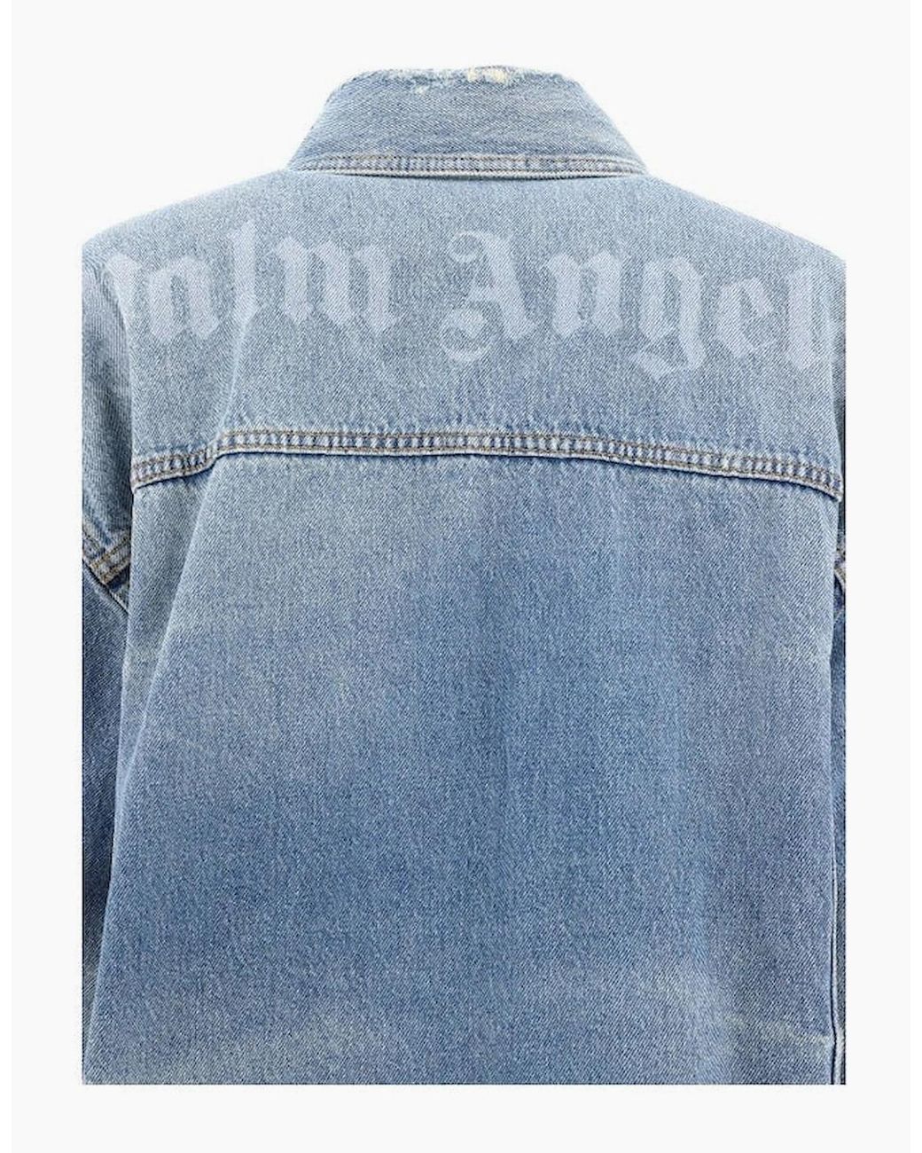 Palm Angels Blue Washed Logo Denim Overshirt
