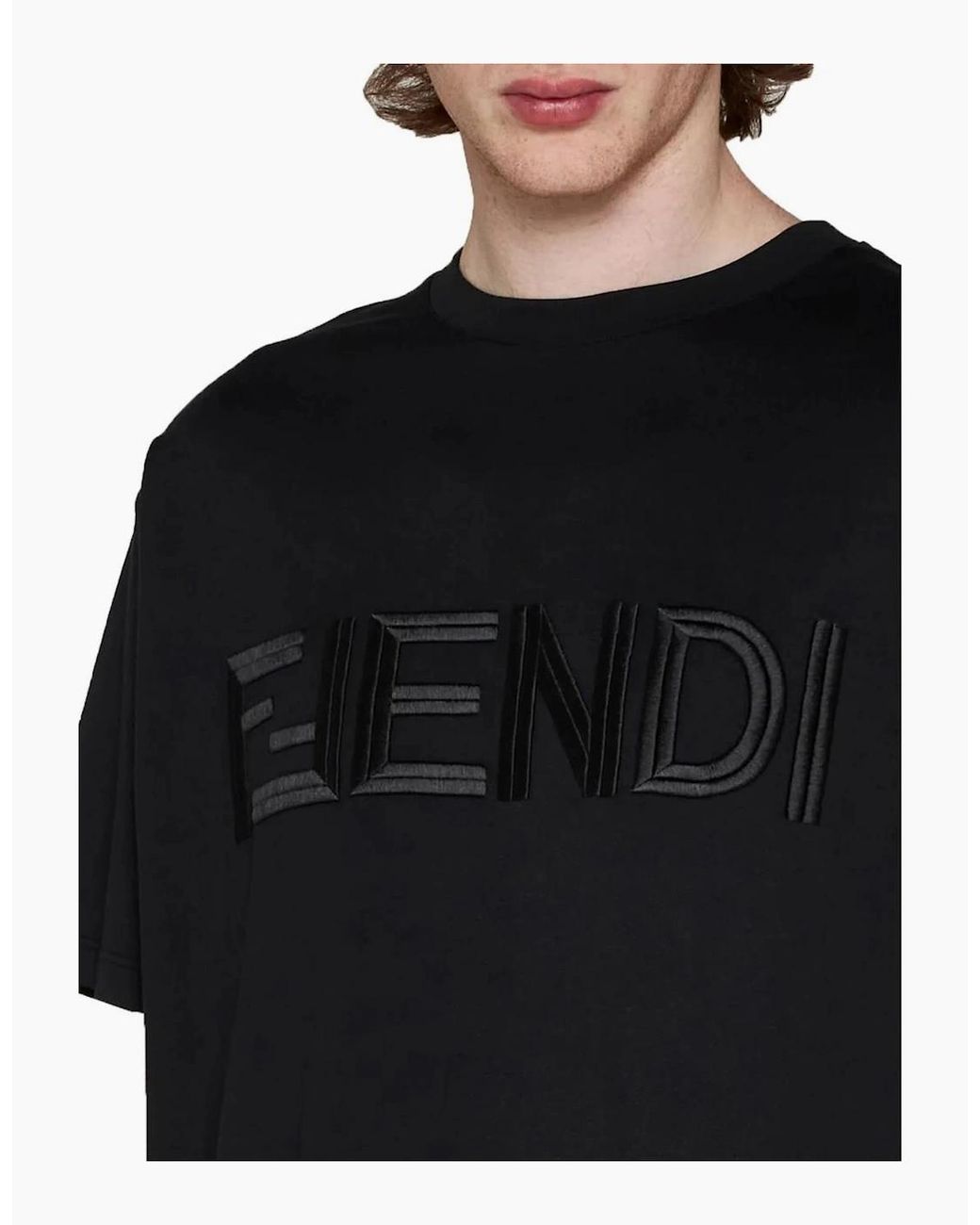 Fendi Black Embroidered Ff Logo T-Shirt for men