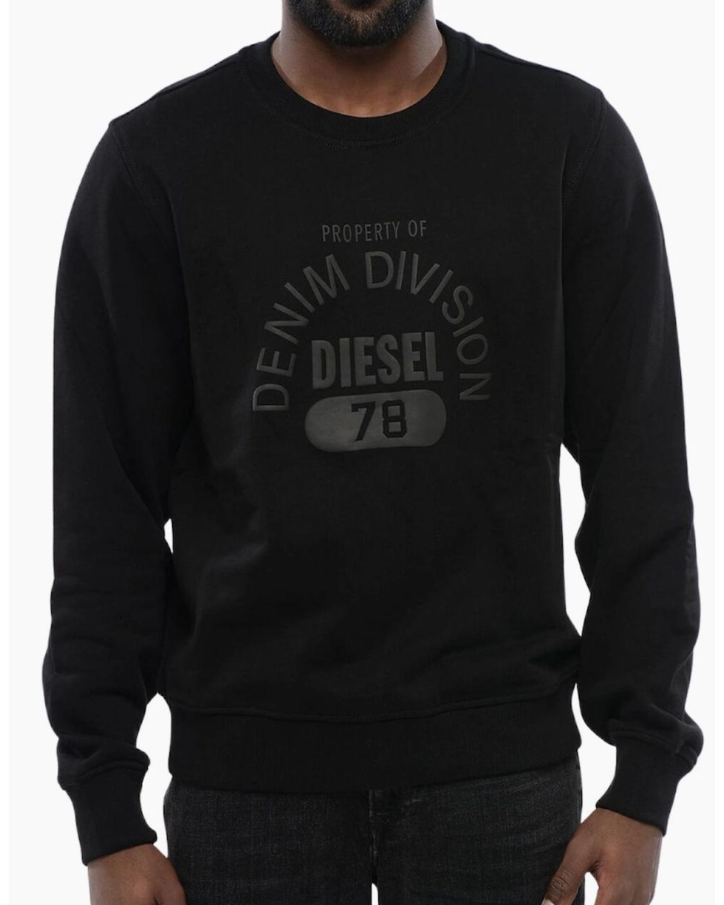 DIESEL Black Denim Division Logo Sweatshirt for men