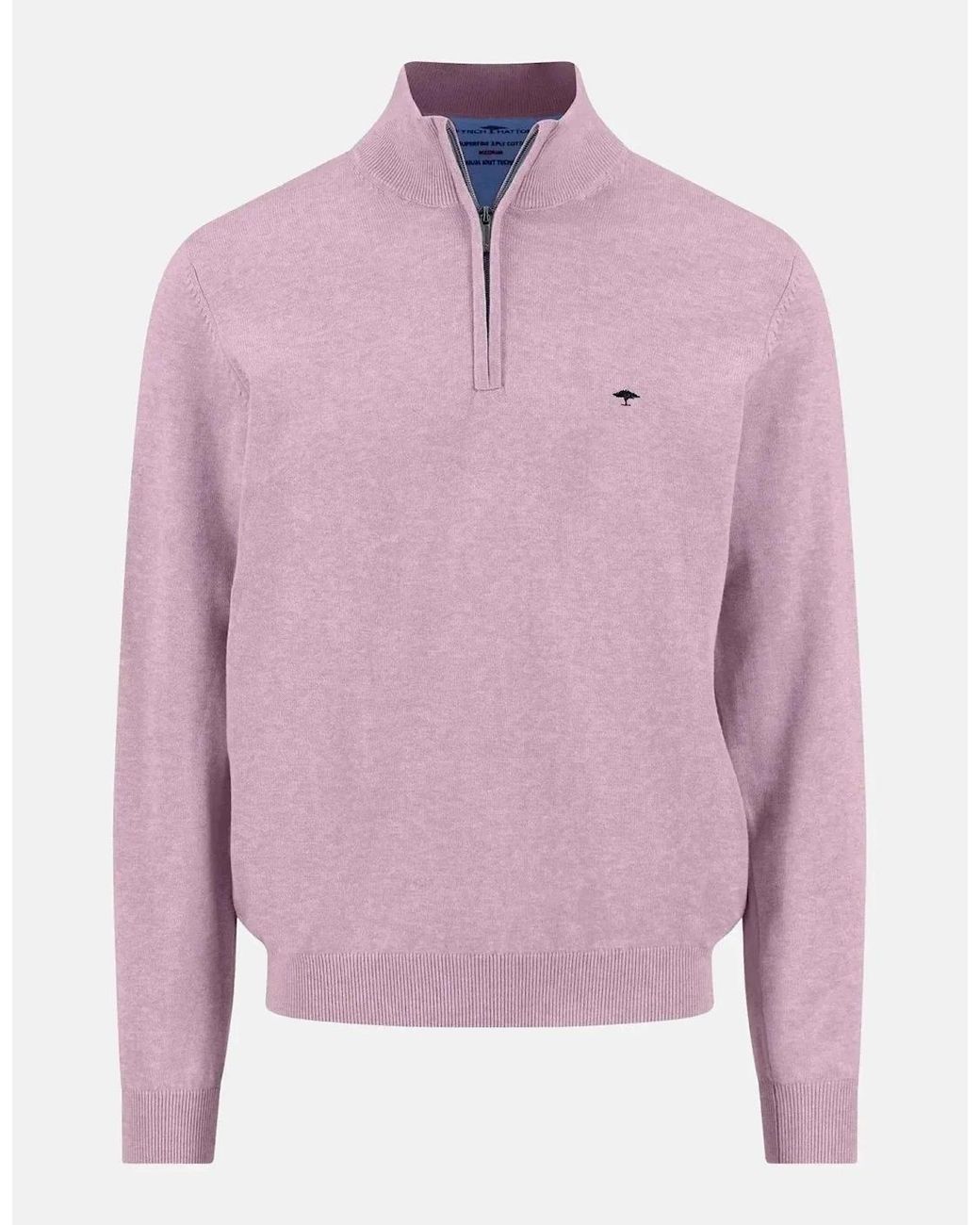 Fynch-Hatton Pink Fine Knit Cotton 1/4 Zip Sweater Magnolia for men