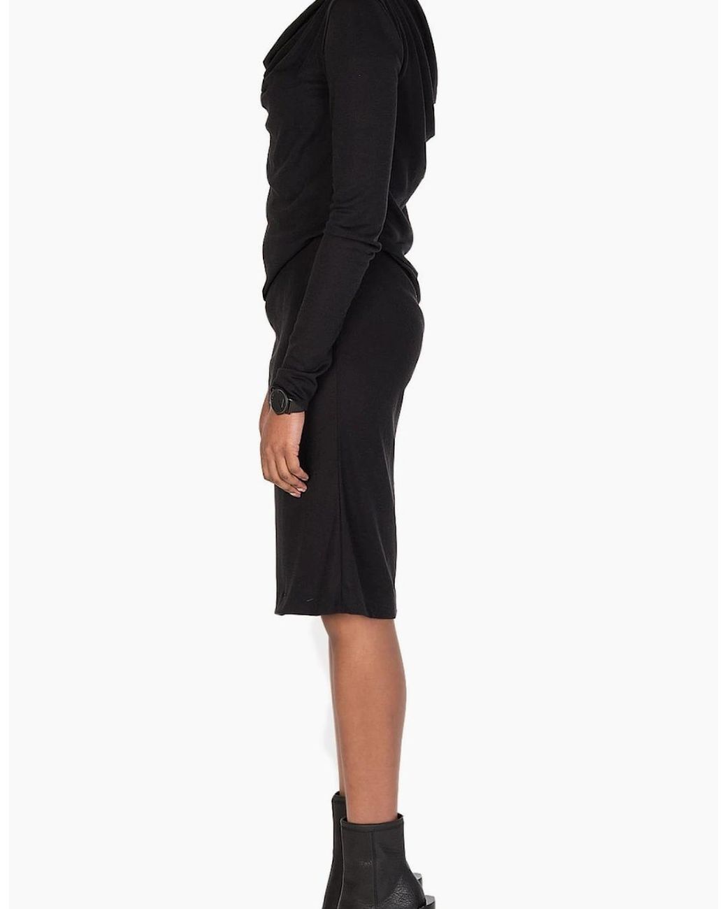 Maison Margiela Black Wool Silk Mix Ribbed Dress