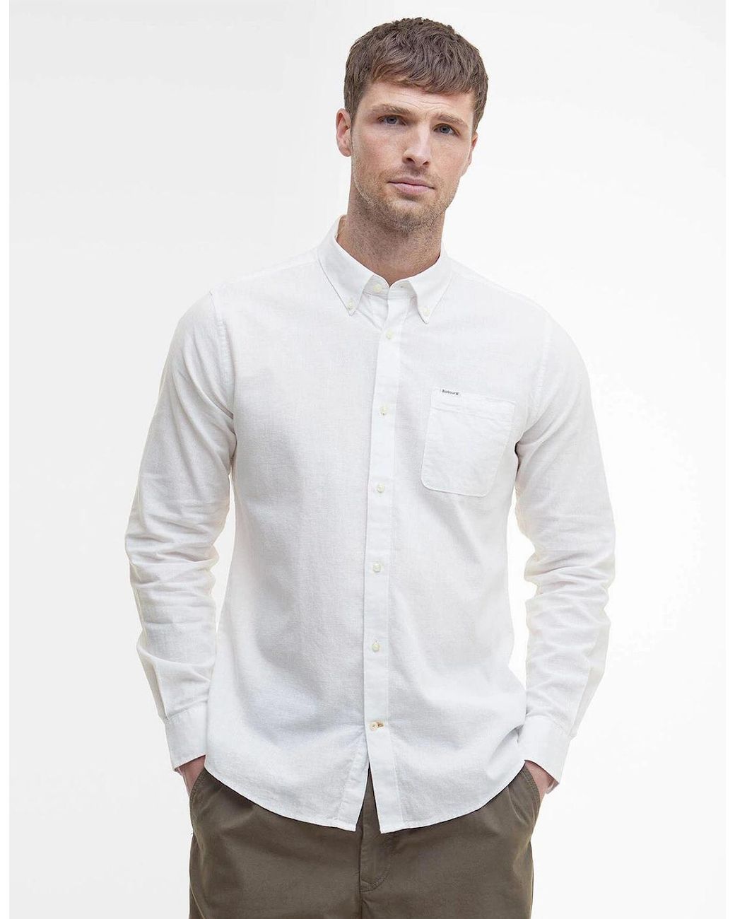 Barbour White Nelson Linen Tailored Shirt for men