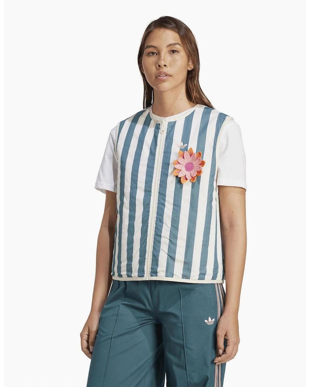 Adidas Blue Vertical Stripe Patterned Gilet Waist Coat