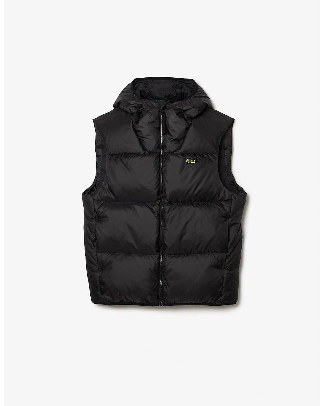 Lacoste Black Solid Patterned Embossed Logo Hooded Puffer Coat for men