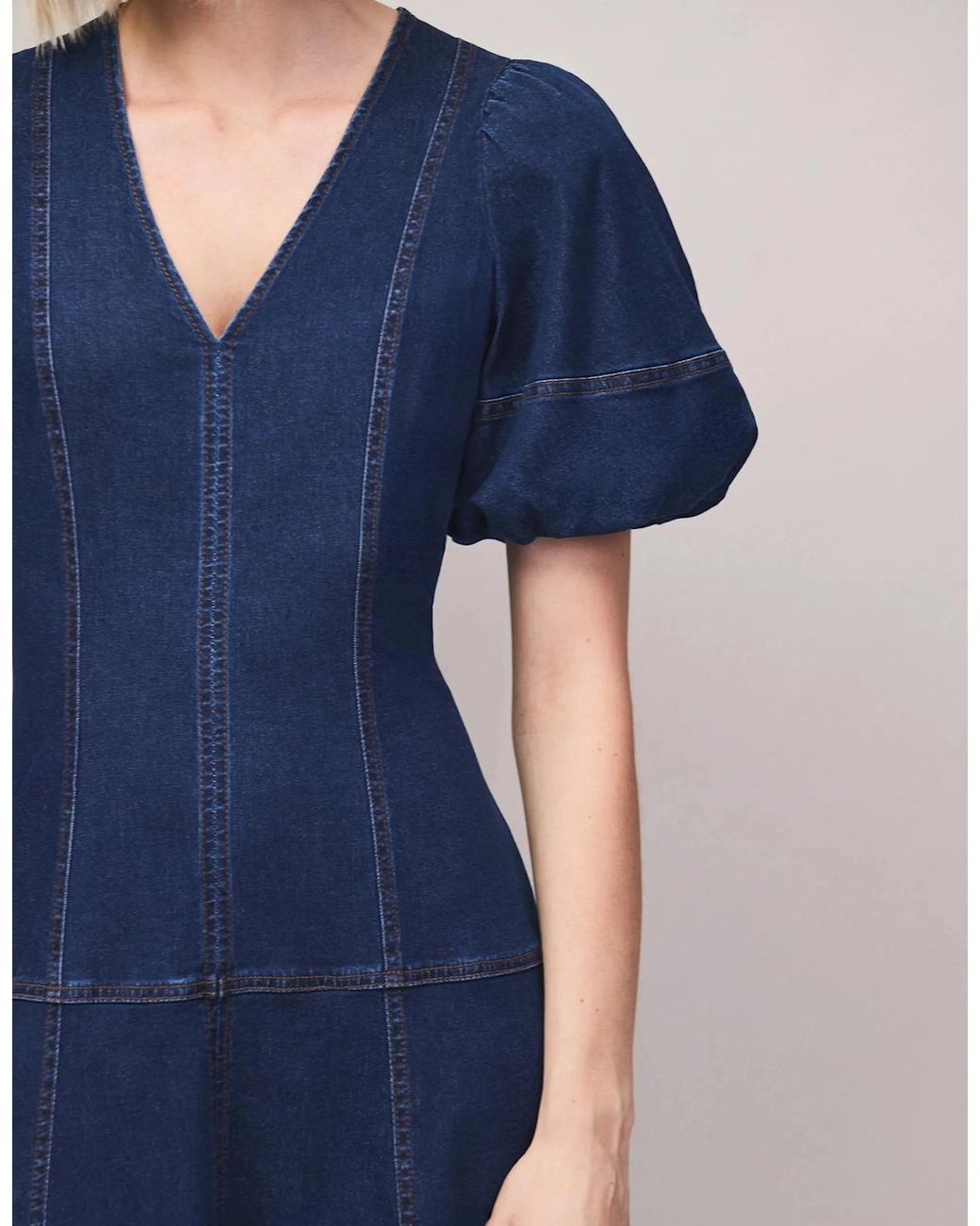 Ro&zo Blue Petite Denim Puff Sleeve Midi Dress