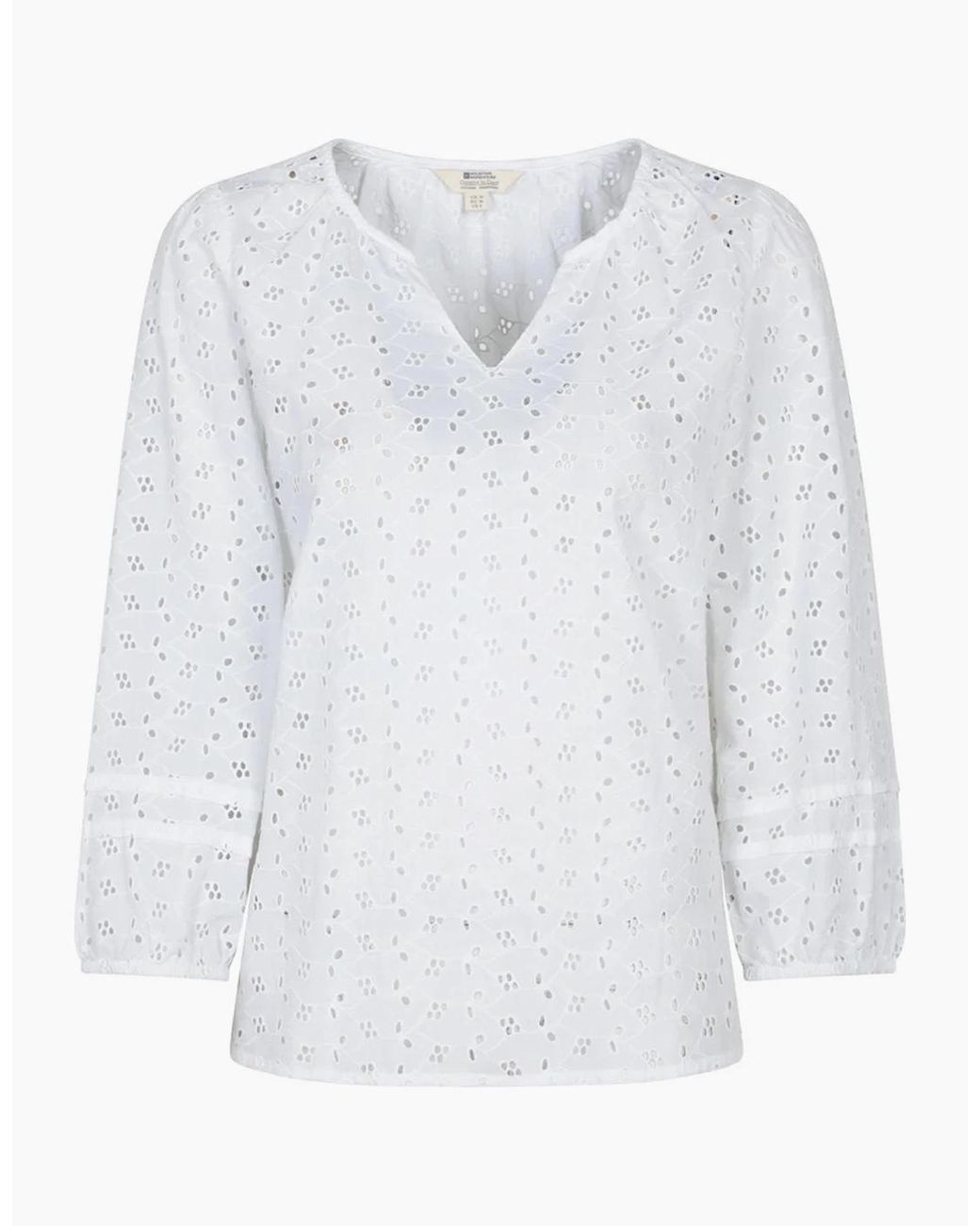 Mountain Warehouse White Ladies Broderie Lightweight 3/4 Sleeve Casual Shirt