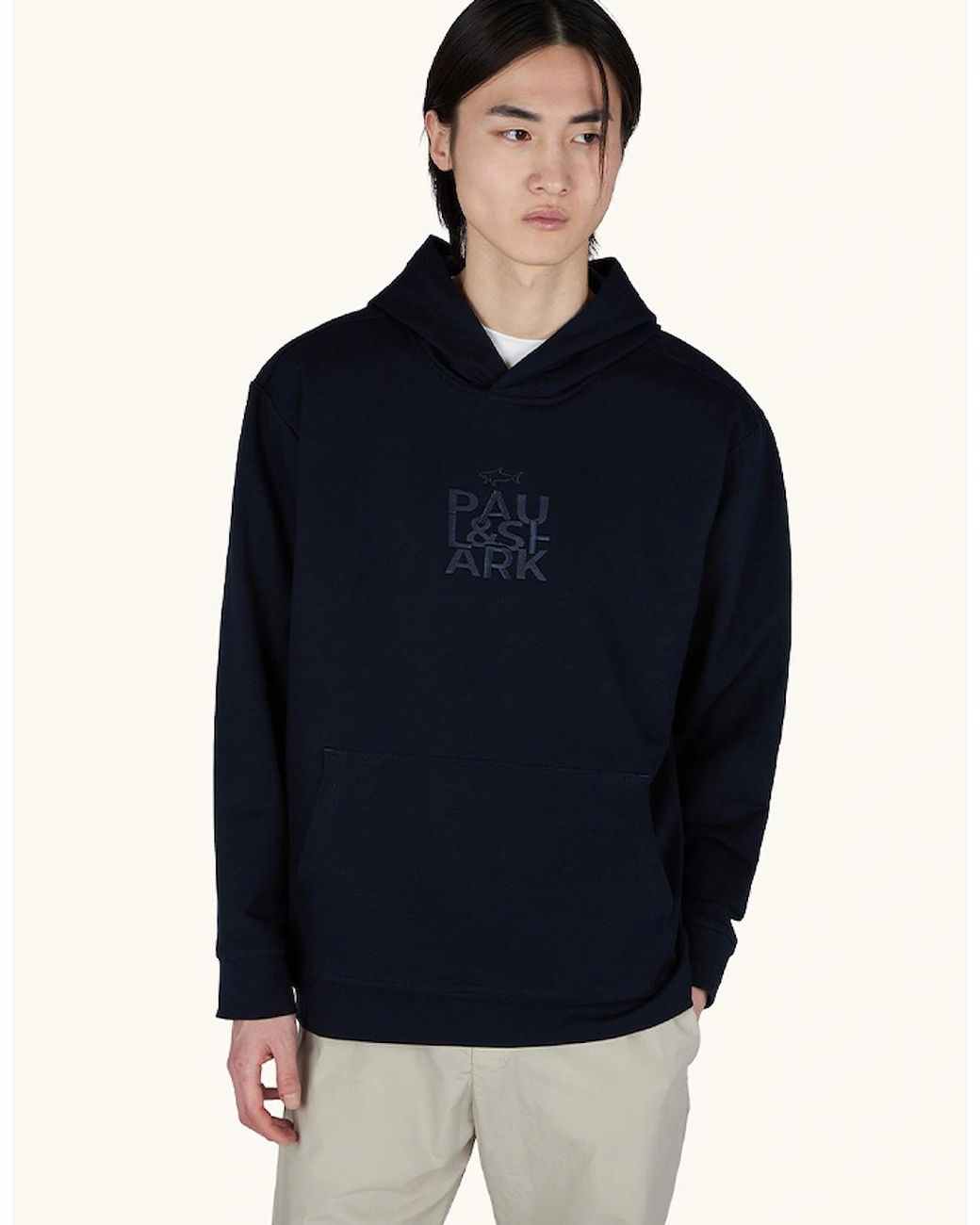 Paul & Shark Blue X-Soft Fleece Cotton Blend Hoodie for men
