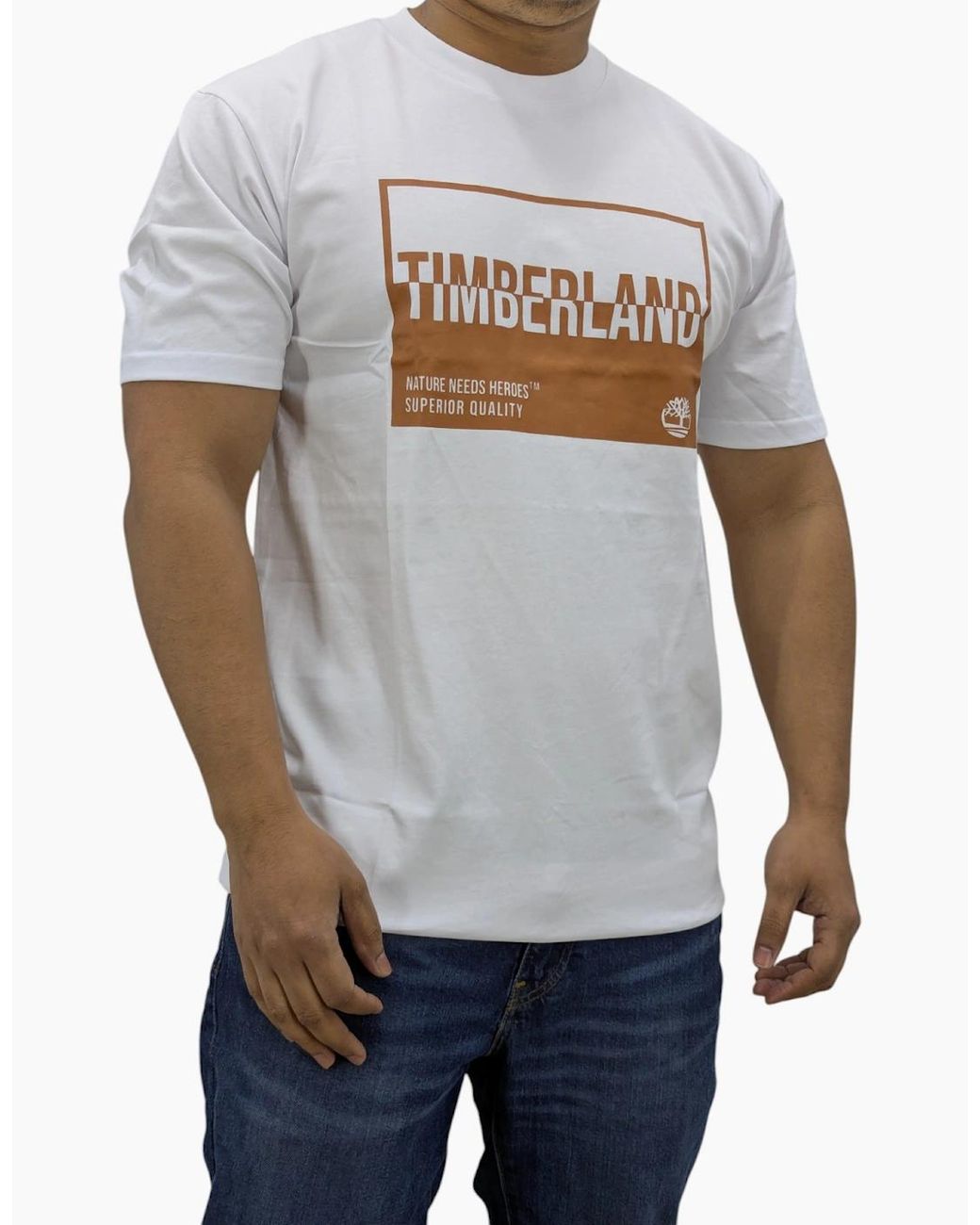 Timberland Gray T Shirts Print Logo Crew Neck Pullover Short Sleeve Cotton New for men