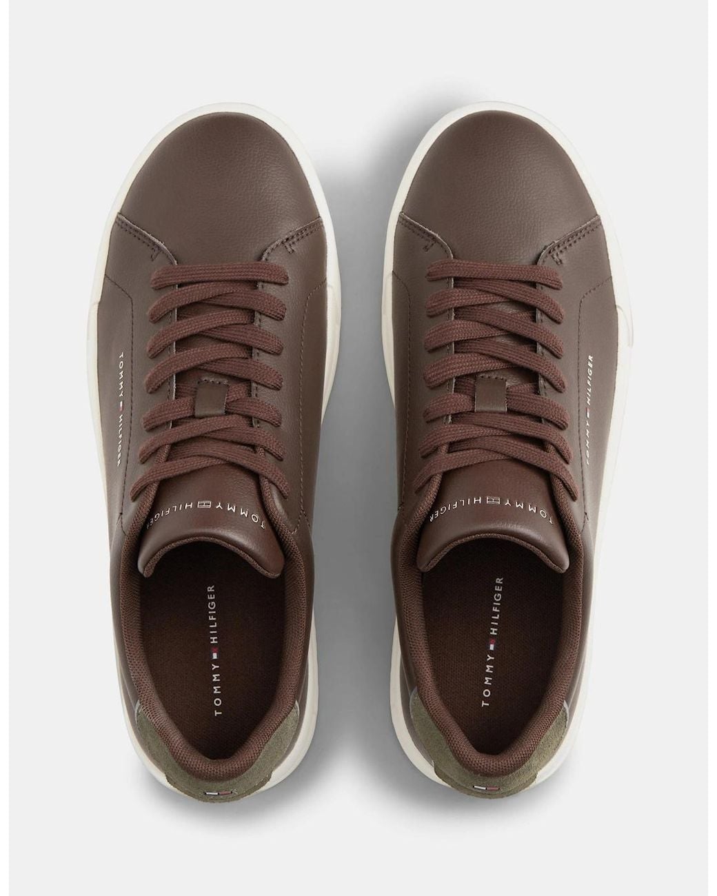 Tommy Hilfiger Brown Court Leather Detail Trainer for men