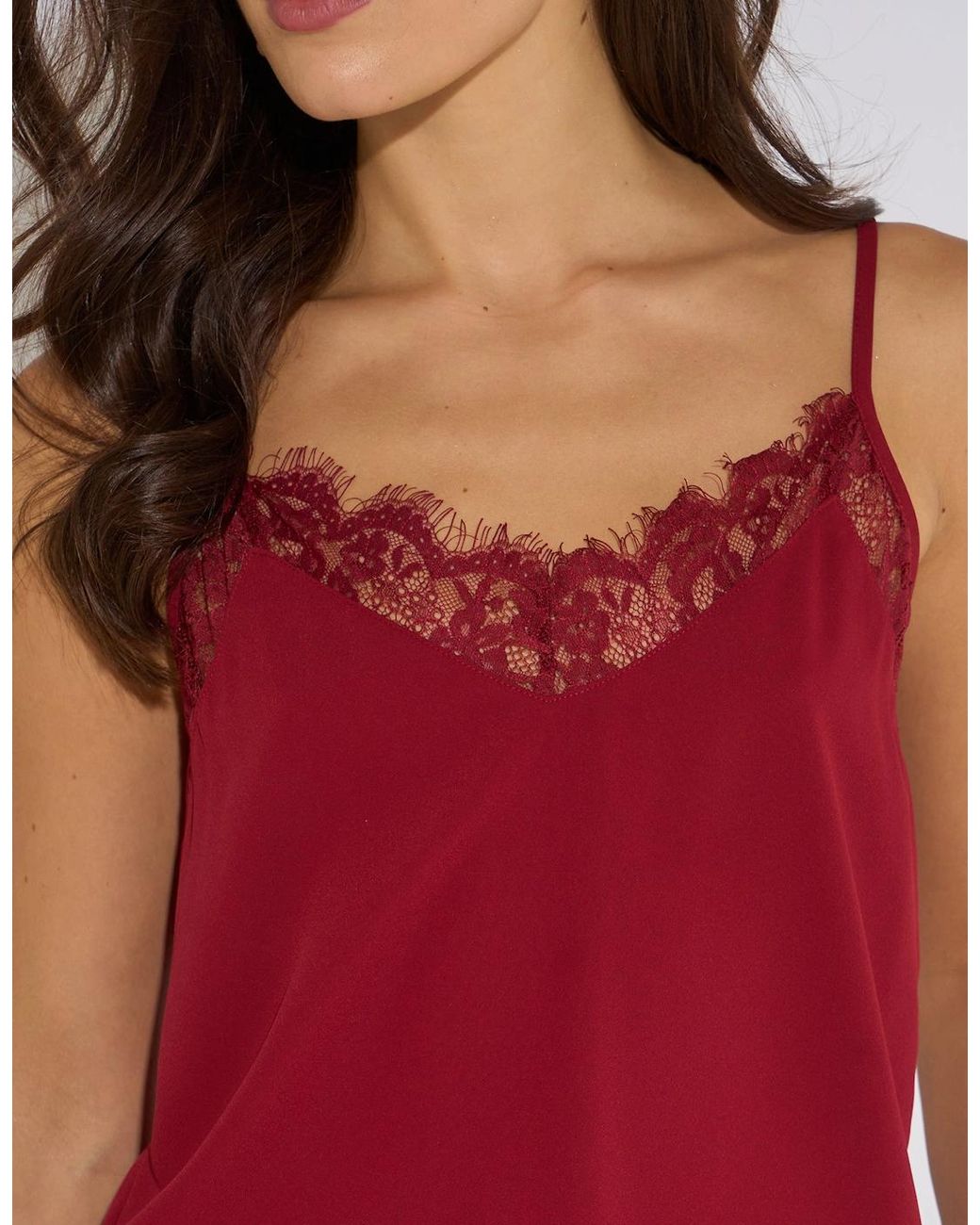 Gini London Red Mulberry Lace Trim Strappy Cami Top