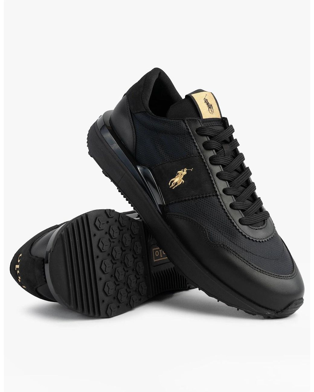 Polo Ralph Lauren Black Train 89 V2 Lace Up Suede-Panelled Trainer for men