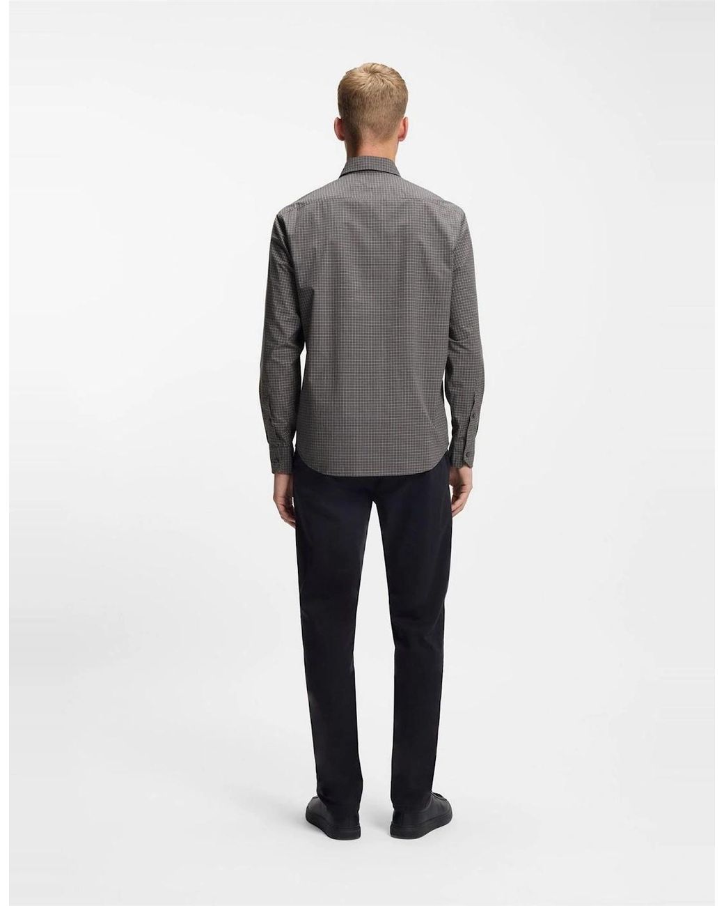 Boss Gray Regular Fit Button Down Collar Long Sleeve Shirt for men