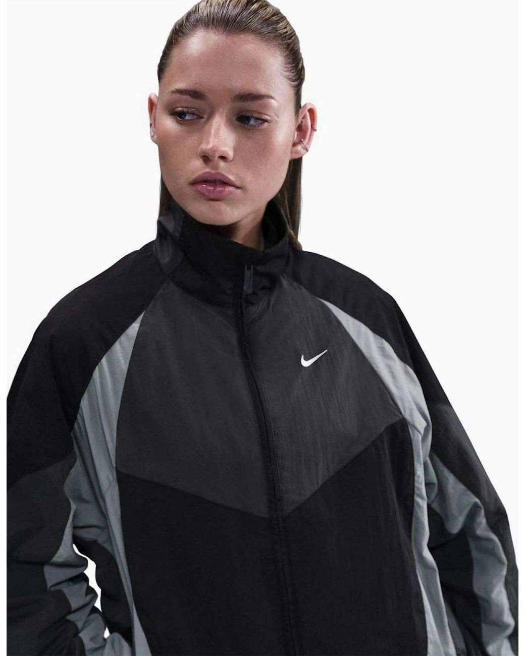 Nike Black Bold Logo High Neck Raglan Sleeve Oversized Athletic Top