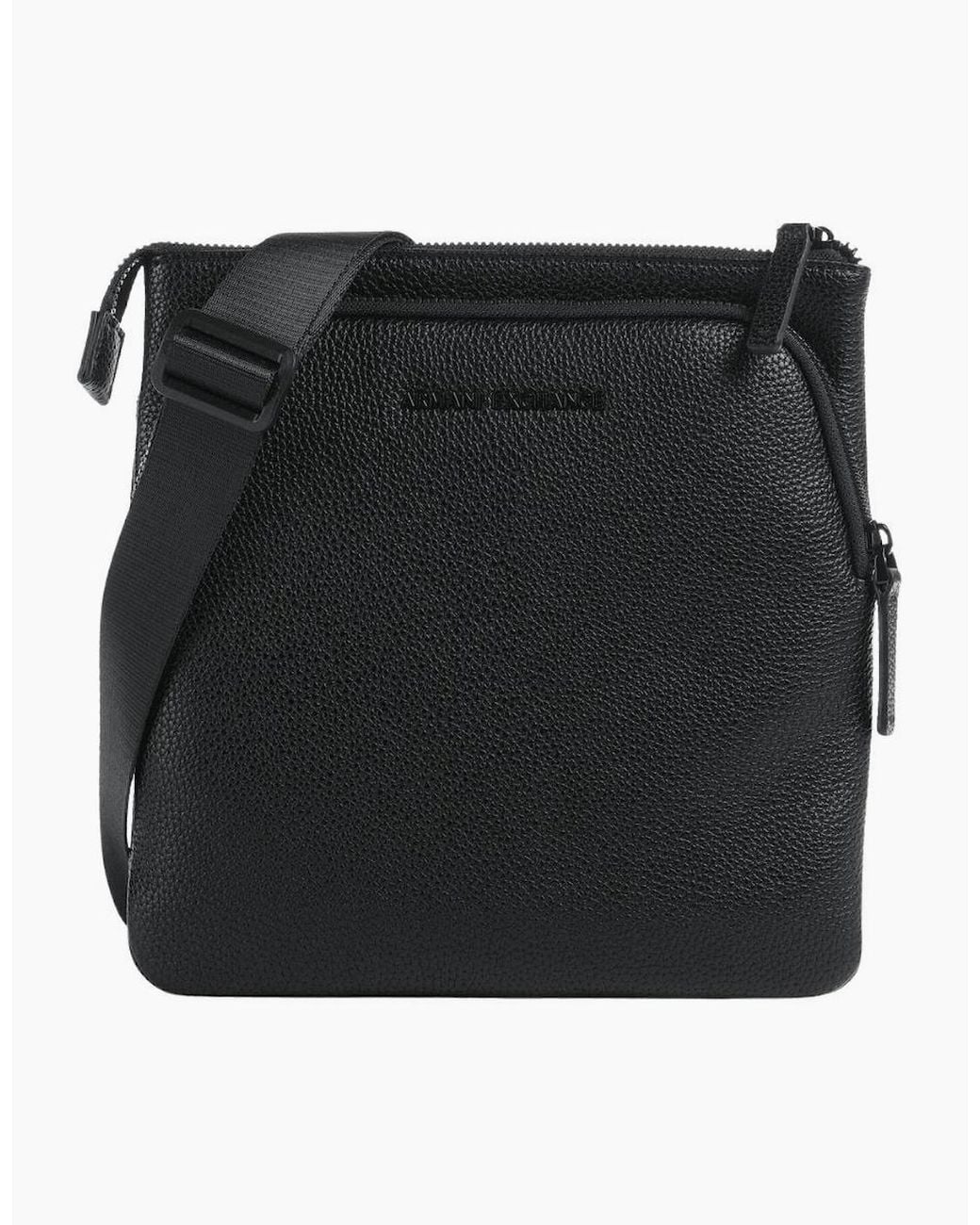ARMANI EXCHANGE Black Grained Metal Logo Crossbody Bag for men