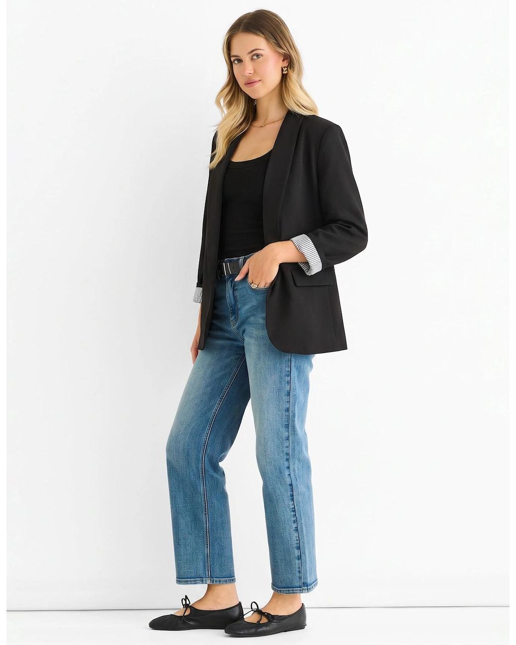 Gini London Gray Contrast Sleeve Edge To Edge Blazer