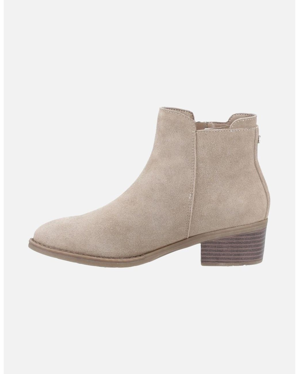 Hush Puppies White Ingrid Suede Taupe Heeled Ankle Boots