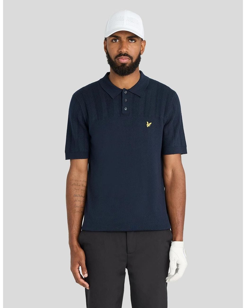 Lyle & Scott Blue Texture Block Knitted Polo Shirt for men