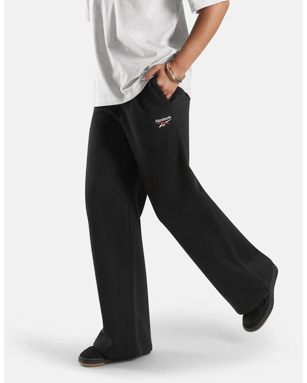 Reebok Black Id 2-Col Logo Wide Leg Pants Cotton Sweatpants