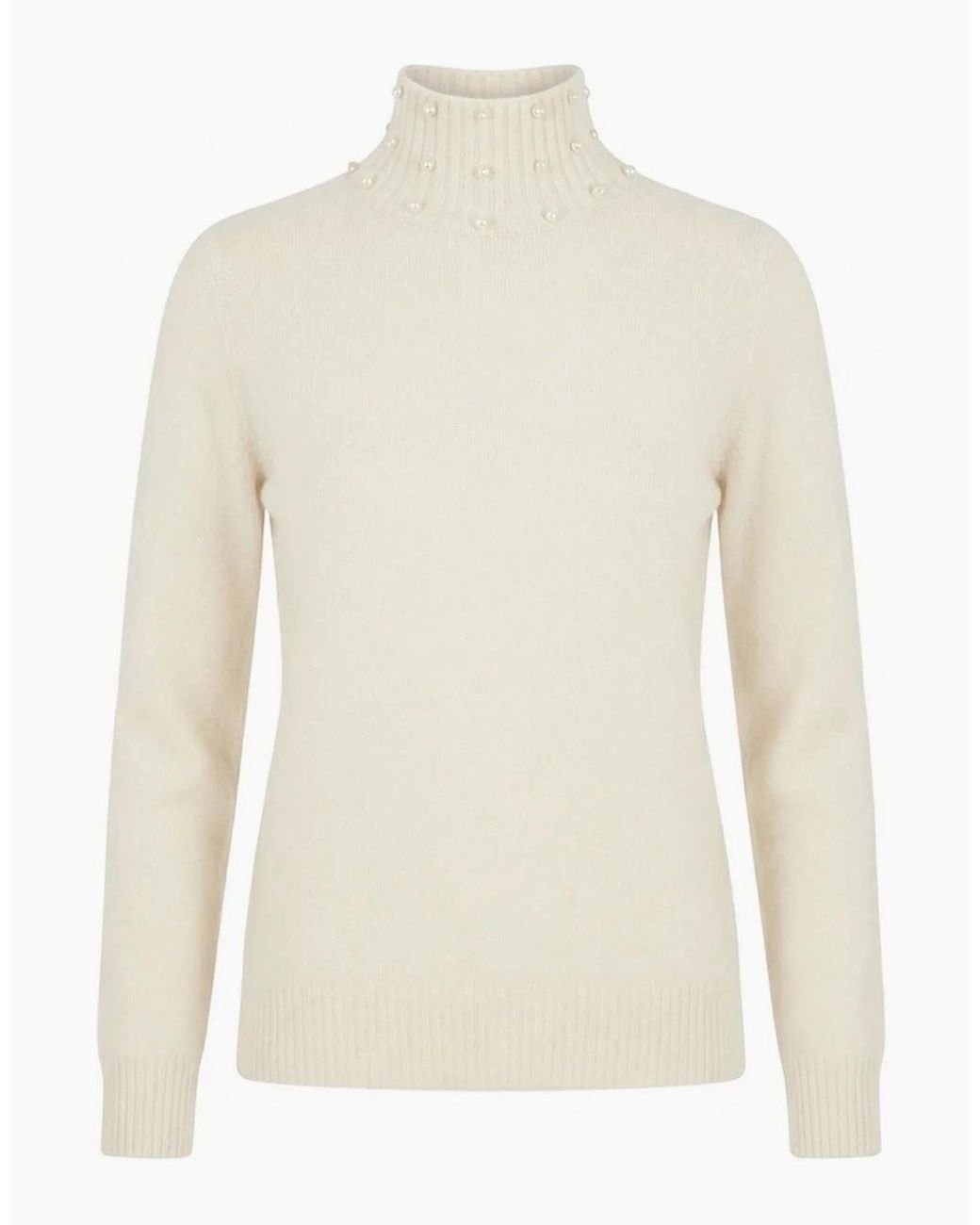 James Lakeland Natural Pearl-Embellished High-Neck Jumper