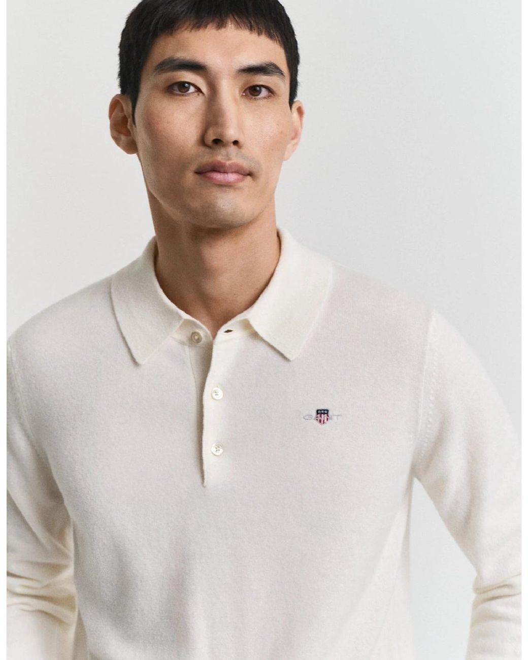 Gant White Superfine Lambswool Polo Shirt for men