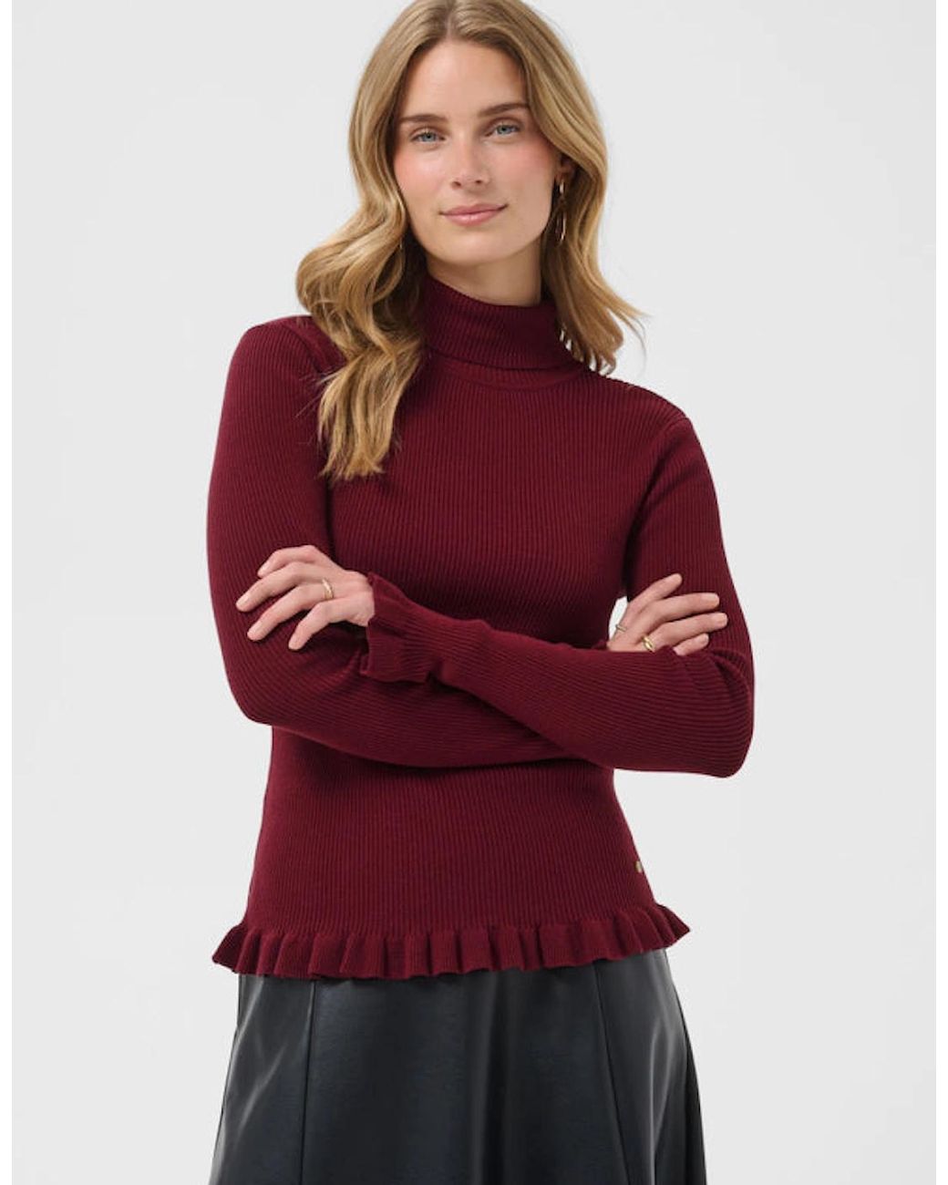 Cream Red Dela Knit Roll Neck