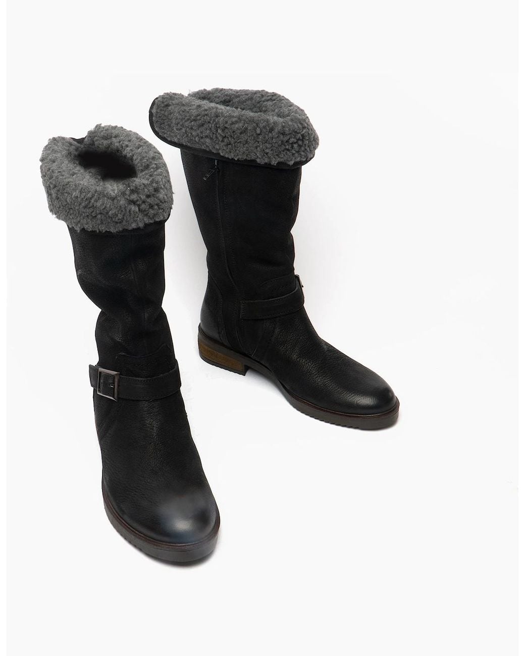Hush Puppies Black Bonnie Leather Mid Height Boots