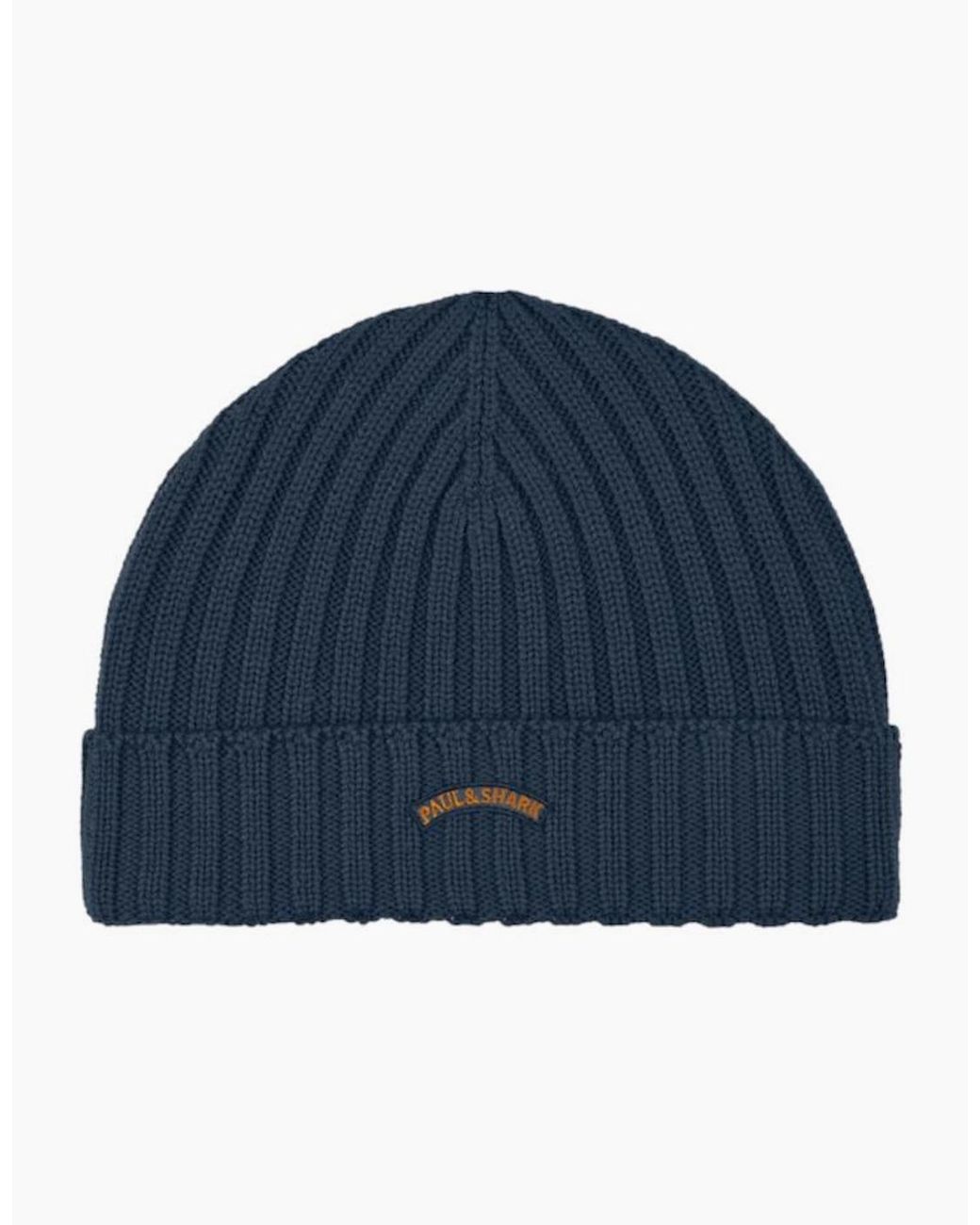 Paul & Shark Blue Wool Beanie 635 Dark Denim for men